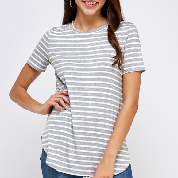 A.gain Heather Gray Striped Curved Hem Tunic Tee XL 2X 3X - Picture 1 of 3